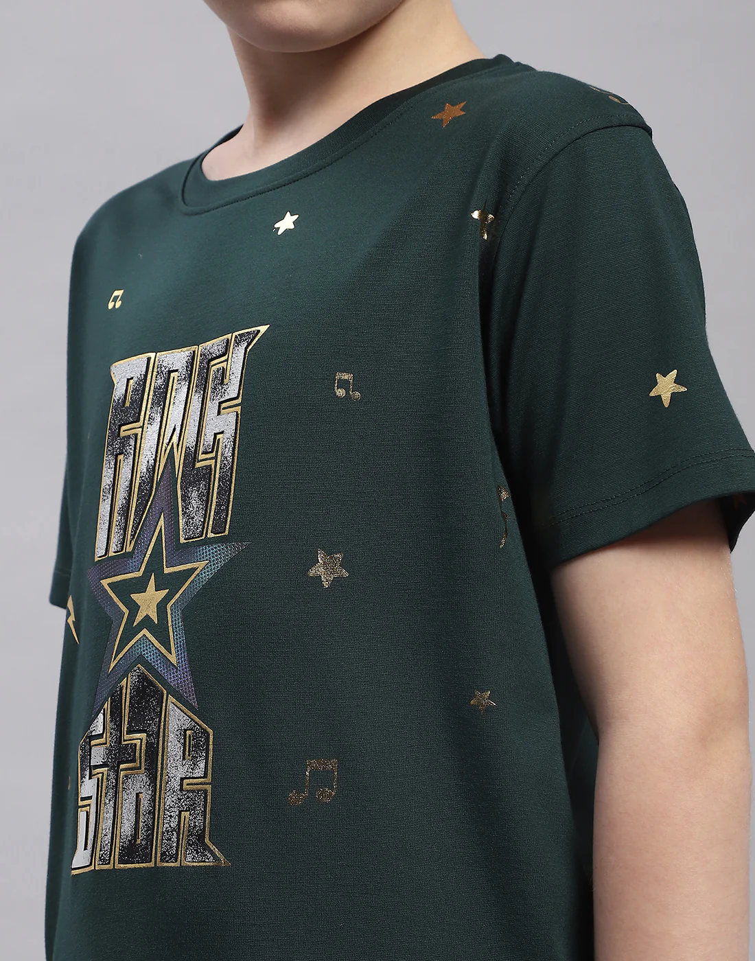 Boys Green Printed Round Neck Half Sleeve T-Shirt - Image 7