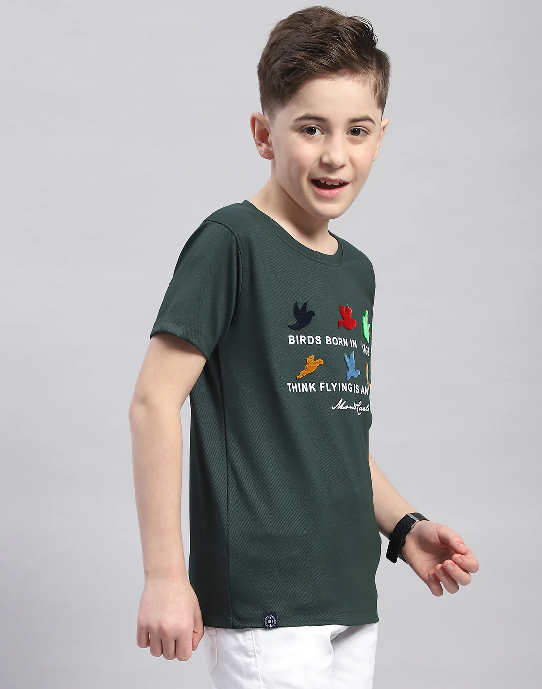 Boys Green Printed Round Neck Half Sleeve T-Shirt - Image 4