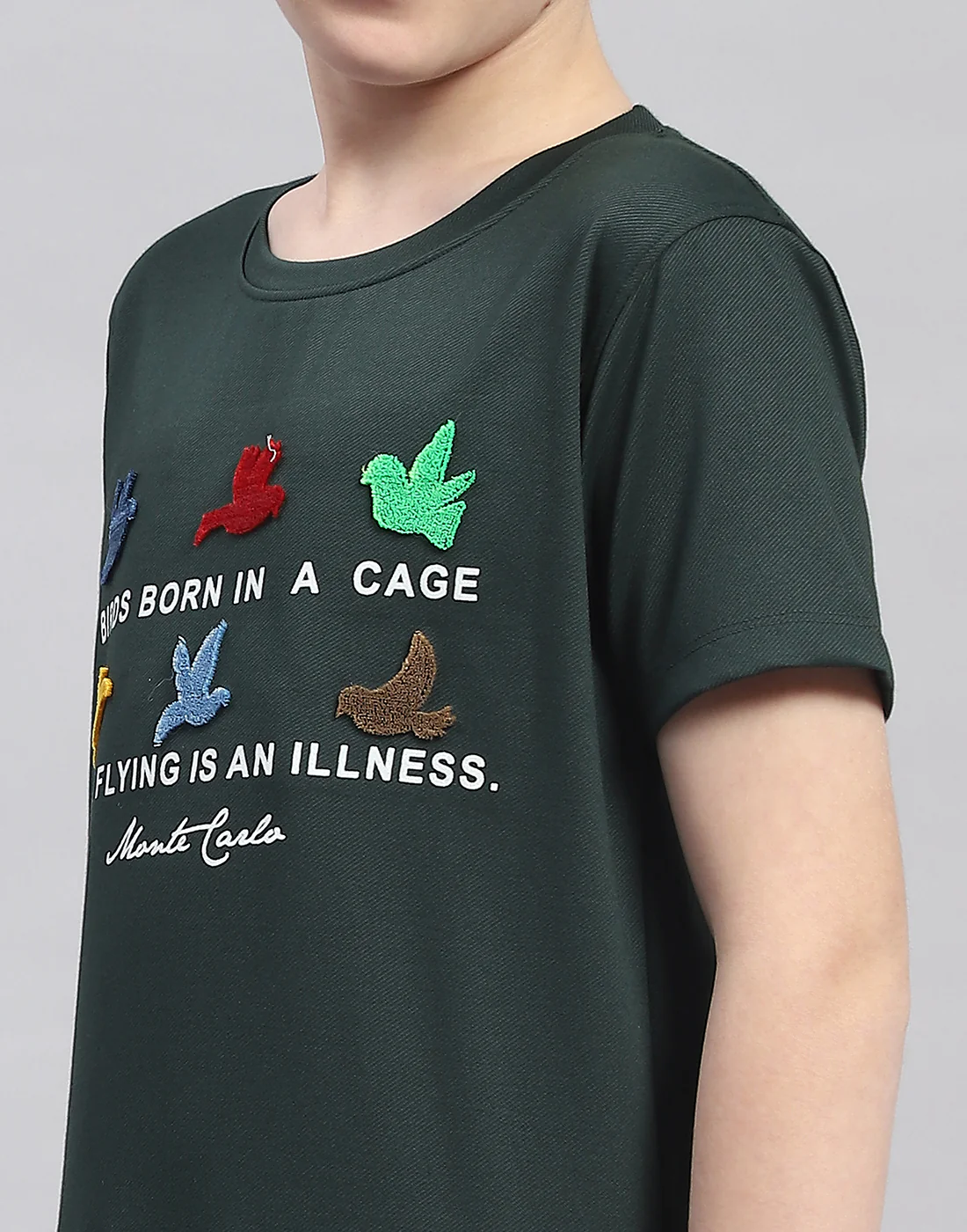 Boys Green Printed Round Neck Half Sleeve T-Shirt - Image 6