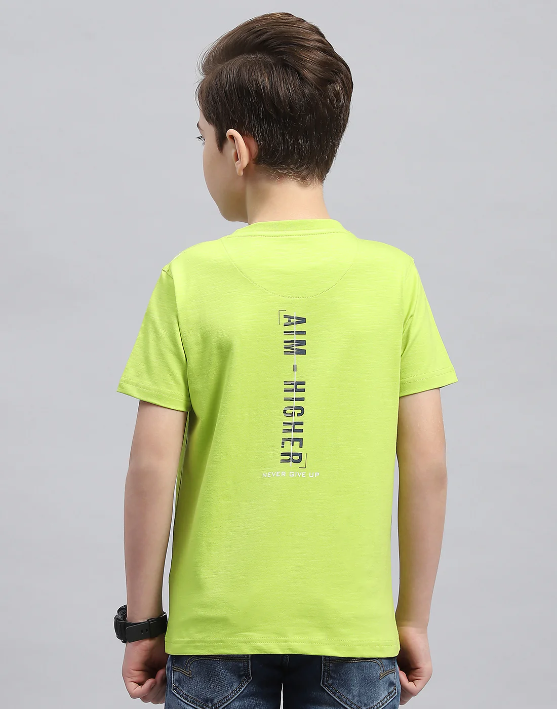 Boys Green Printed Round Neck Half Sleeve T-Shirt - Image 5