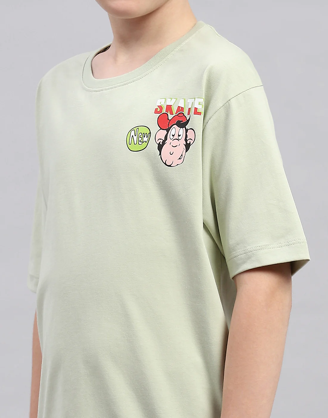 Boys Green Printed Round Neck Half Sleeve T-Shirt - Image 7