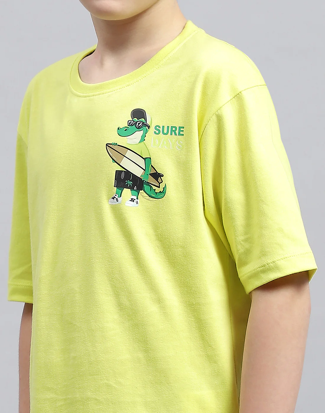 Boys Green Printed Round Neck Half Sleeve T-Shirt - Image 6