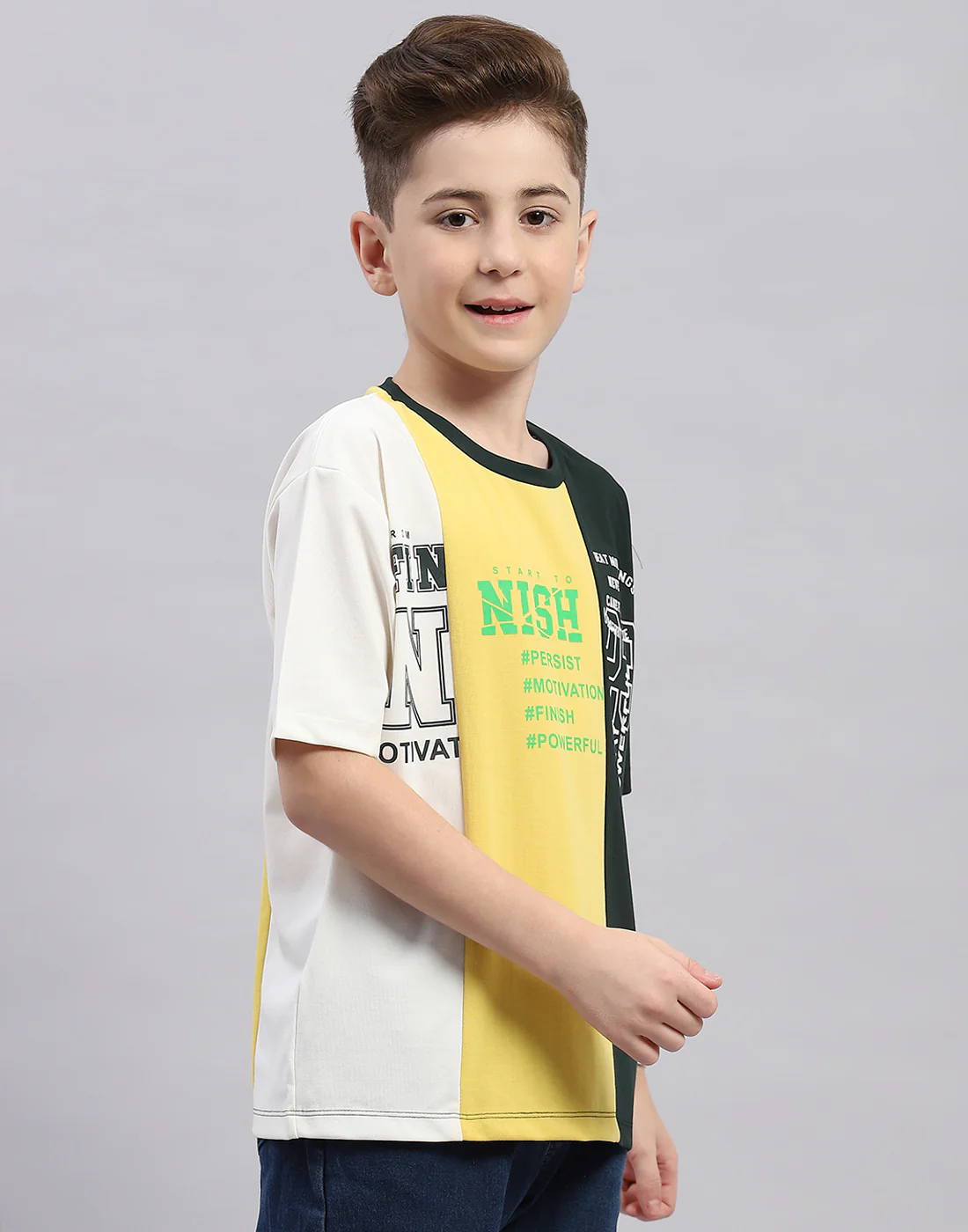Boys Green Printed Round Neck Half Sleeve T-Shirt - Image 4