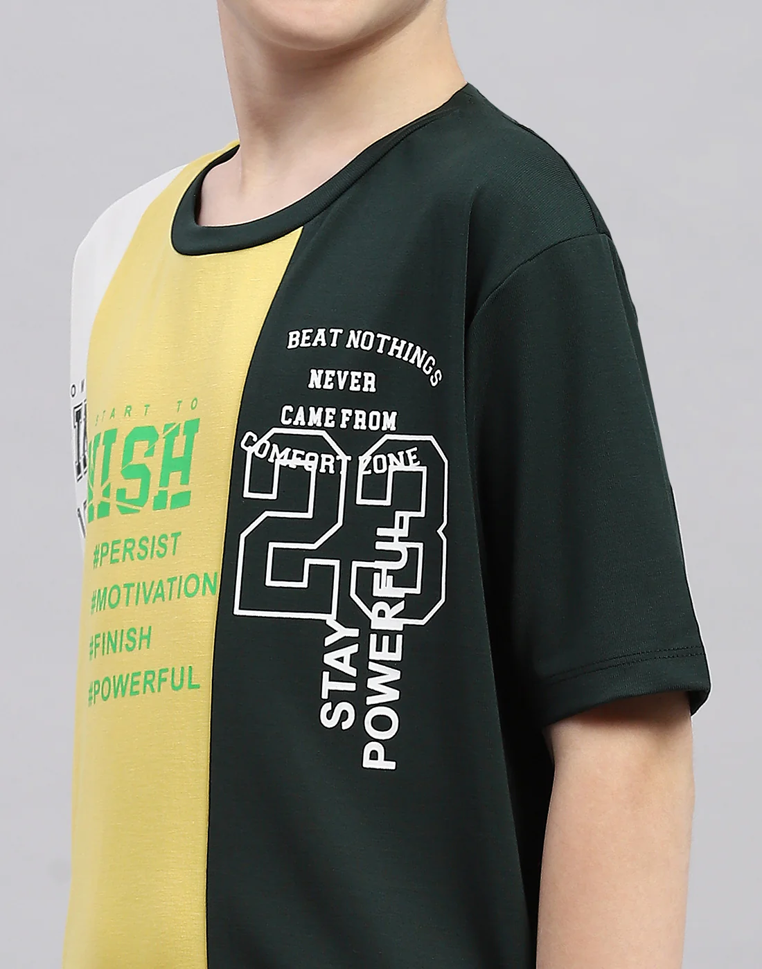 Boys Green Printed Round Neck Half Sleeve T-Shirt - Image 6