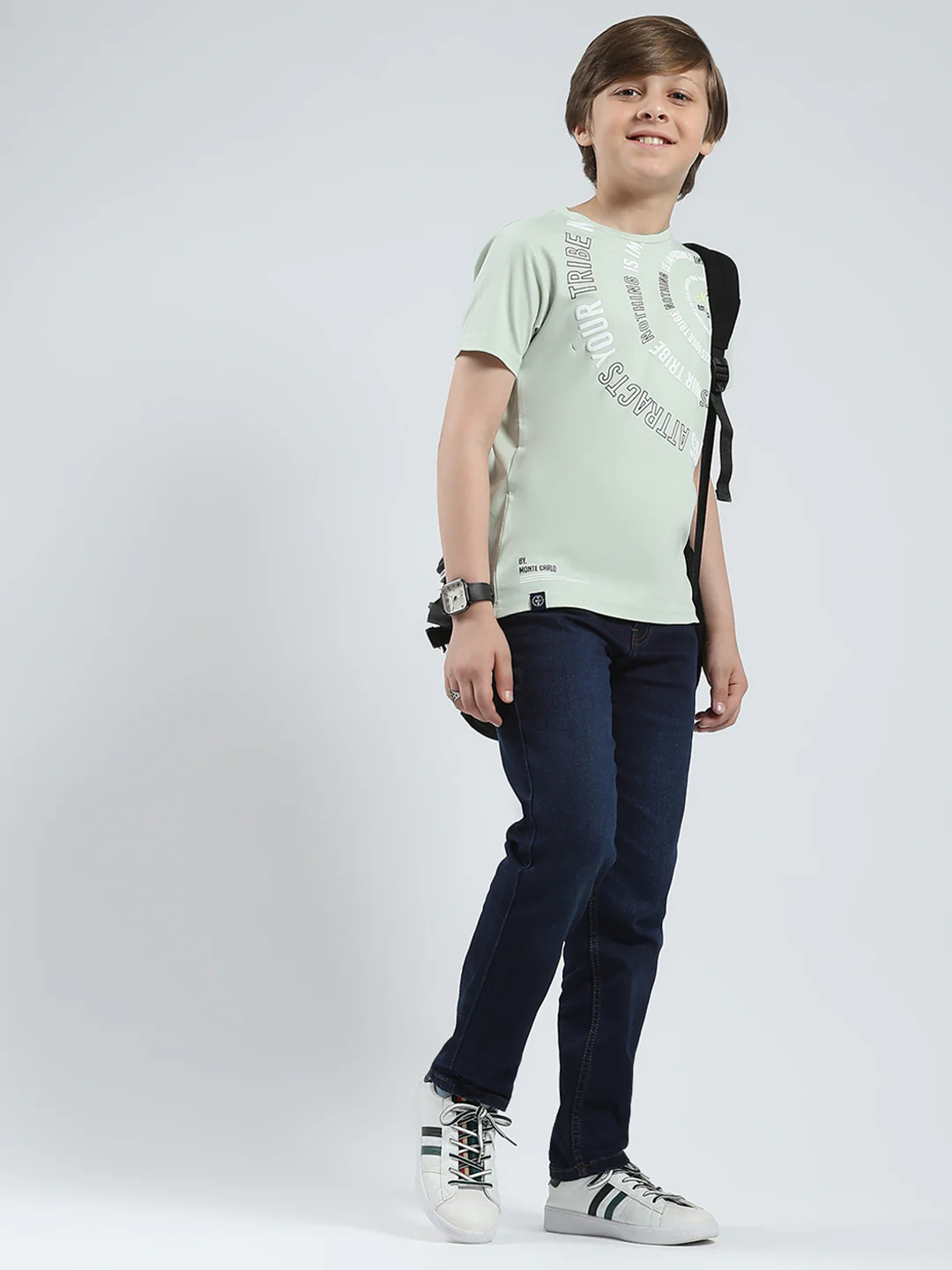 Boys Green Printed Round Neck Half Sleeve T-Shirt - Image 2