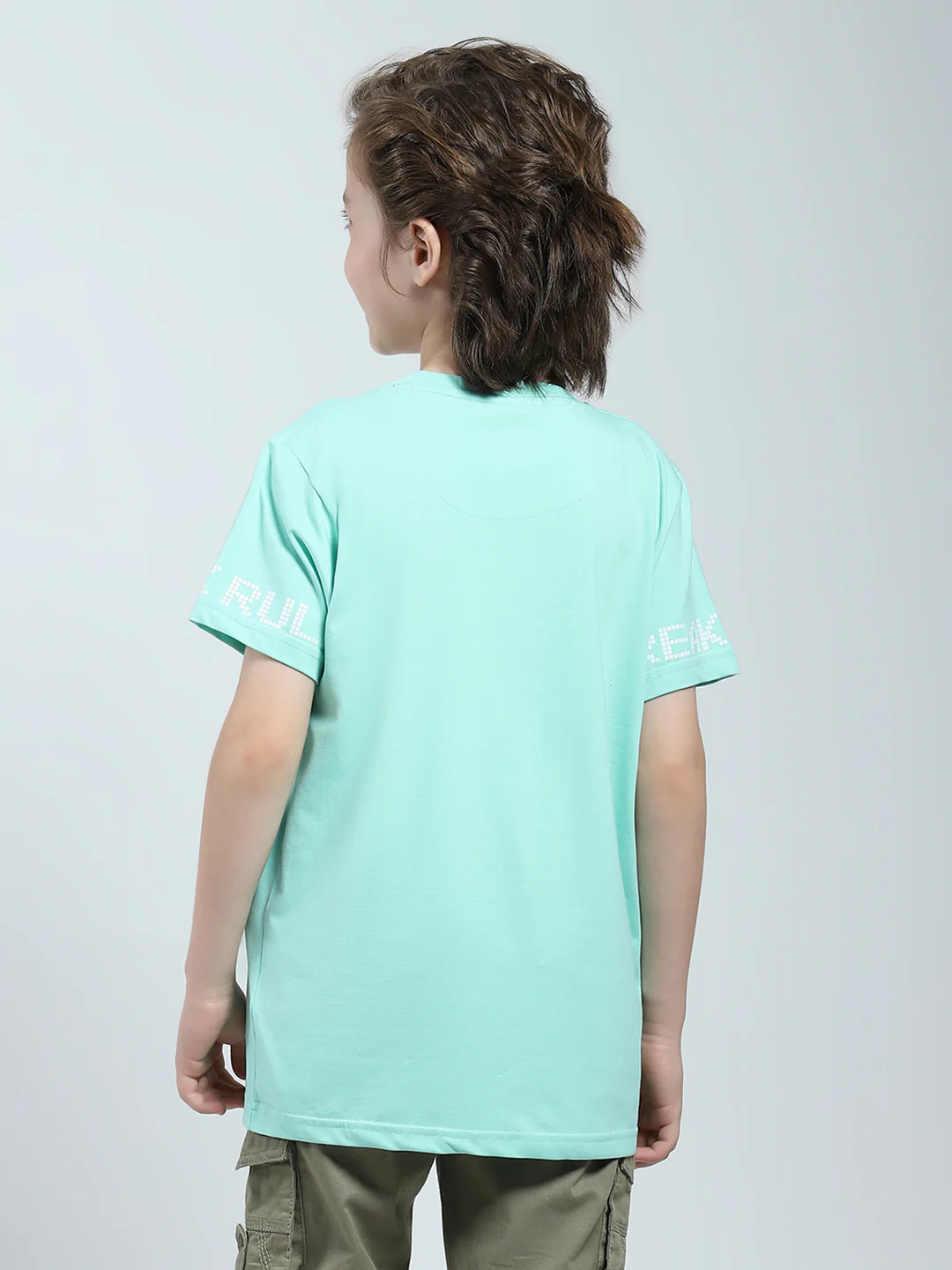 Boys Green Printed Round Neck Half Sleeve T-Shirt - Image 5