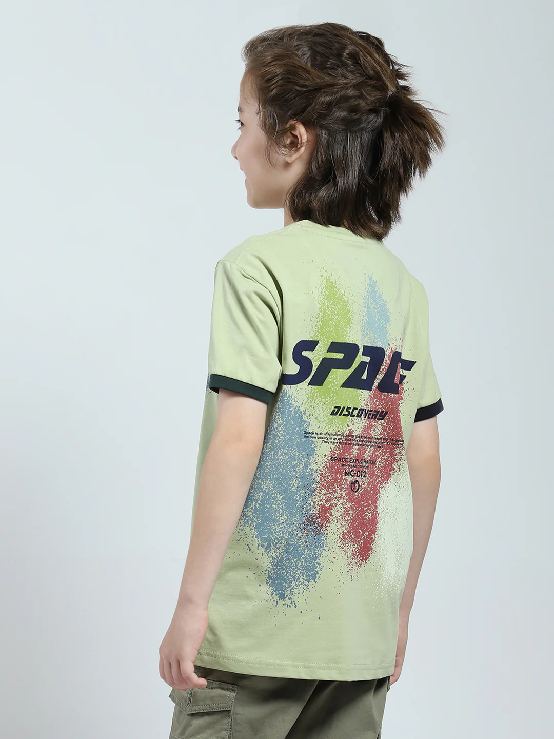 Boys Green Printed Round Neck Half Sleeve T-Shirt - Image 5