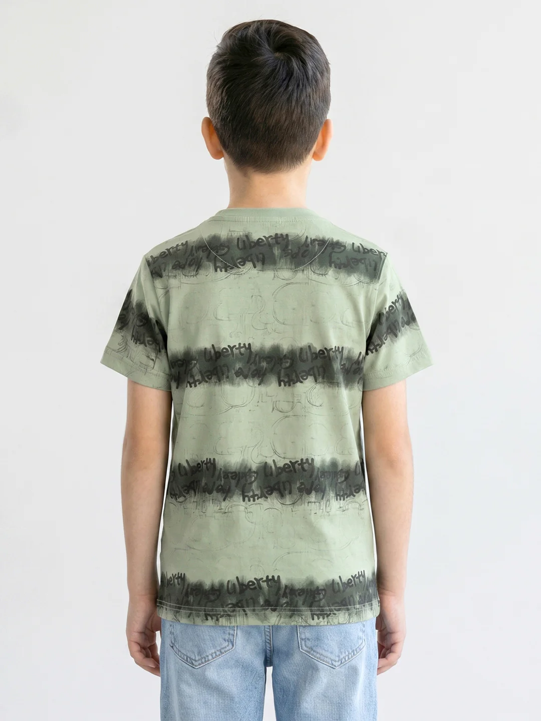 Boys Green Printed Round Neck Half Sleeve T-Shirt - Image 4