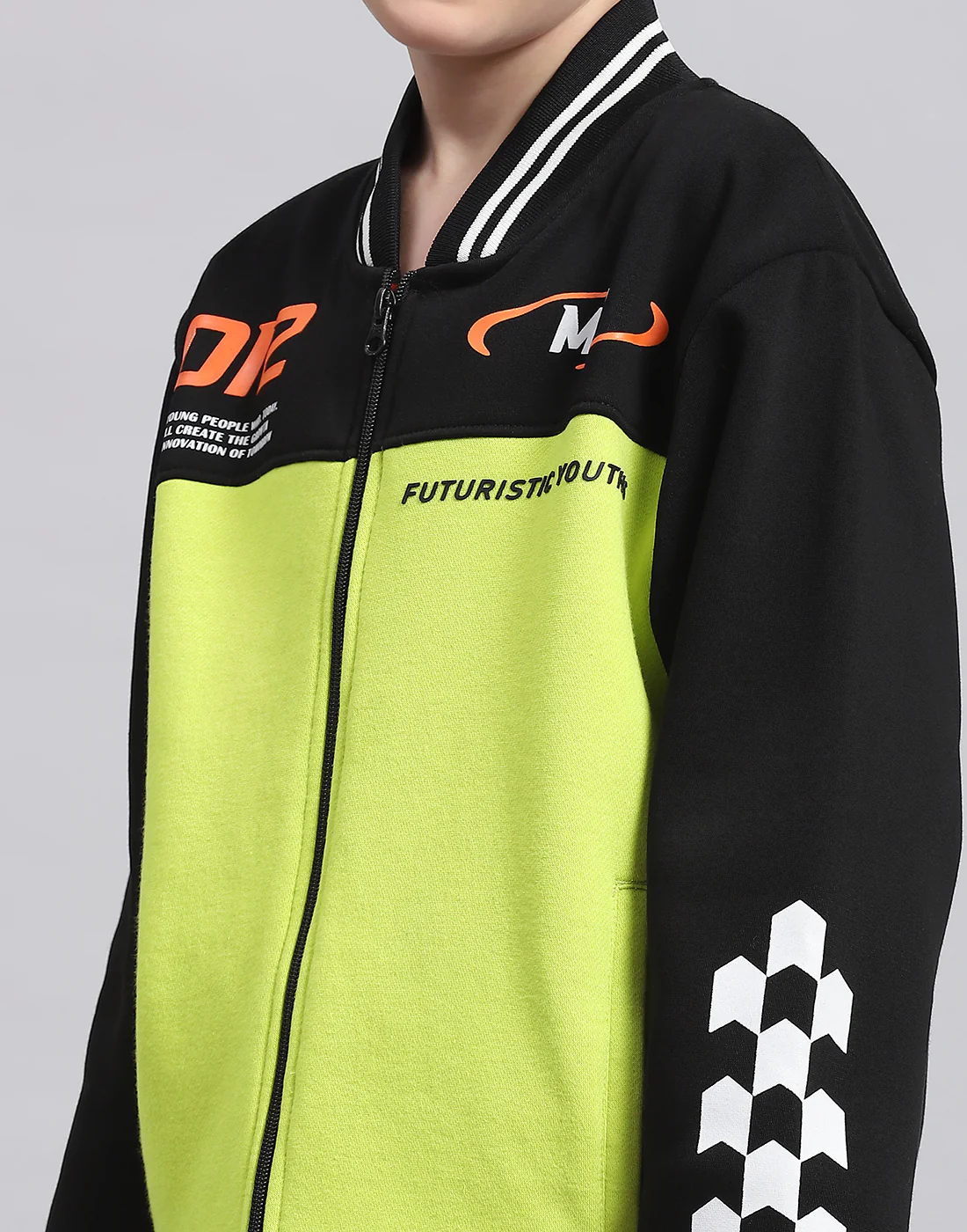 Boys Green Printed Stand Collar Full Sleeve Tracksuit - Image 6