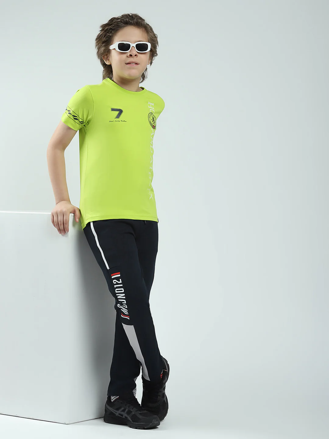 Boys Green Printed Round Neck Half Sleeve T-Shirt - Image 2