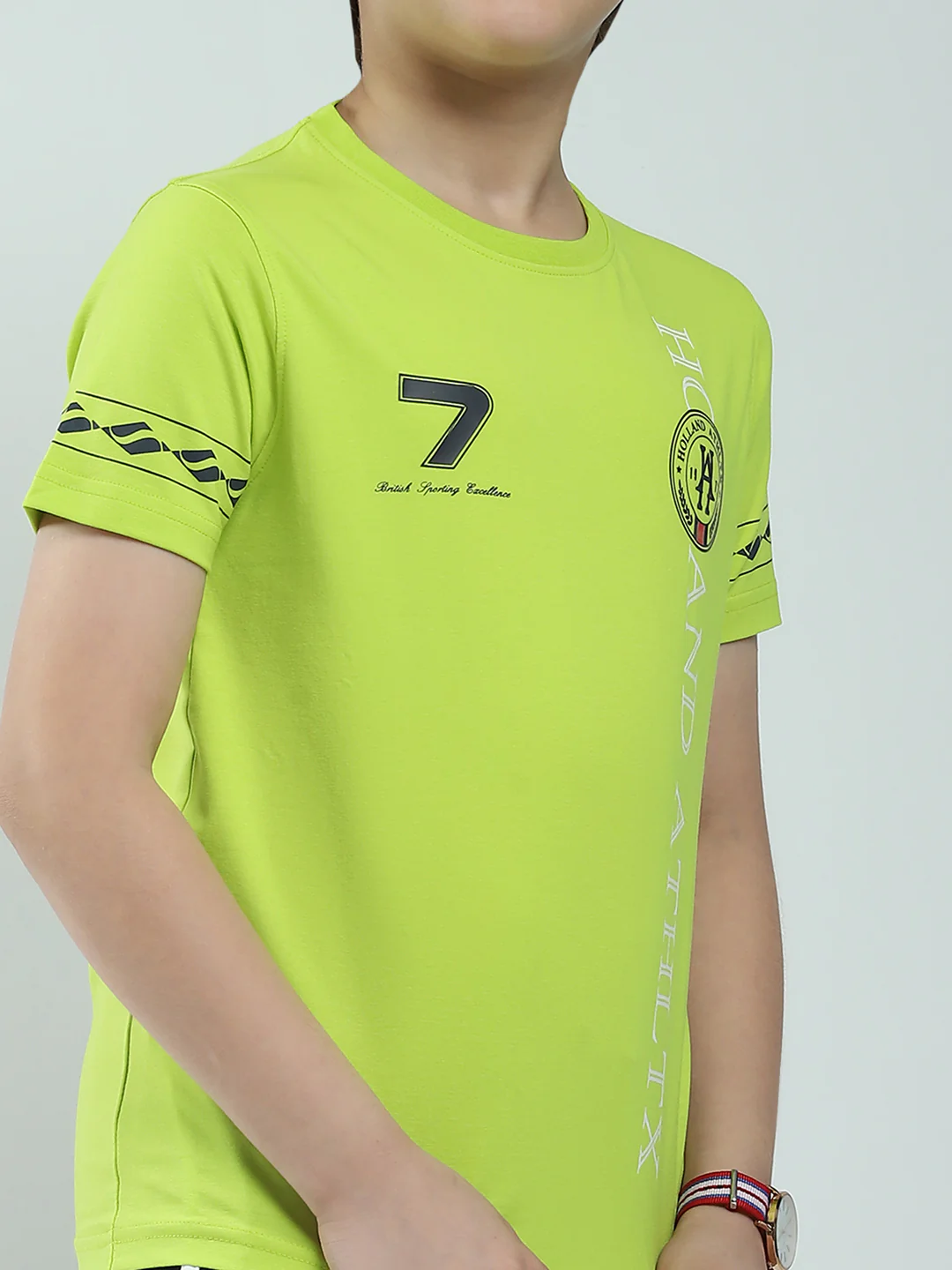 Boys Green Printed Round Neck Half Sleeve T-Shirt - Image 6