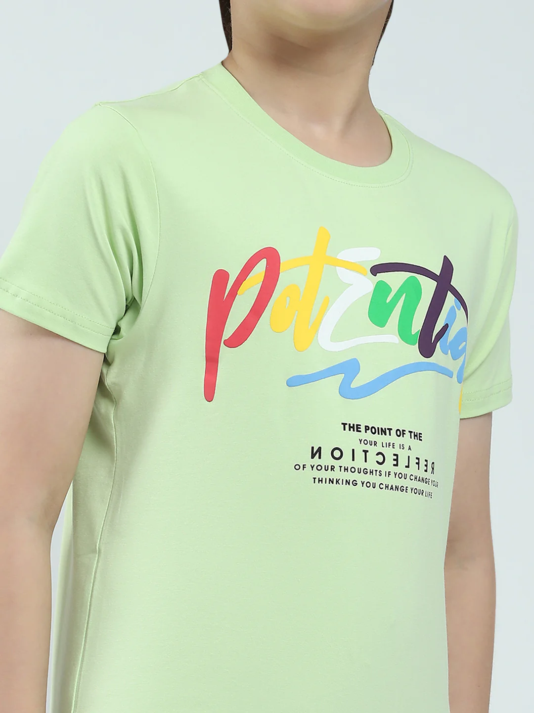 Boys Green Printed Round Neck Half Sleeve T-Shirt - Image 6