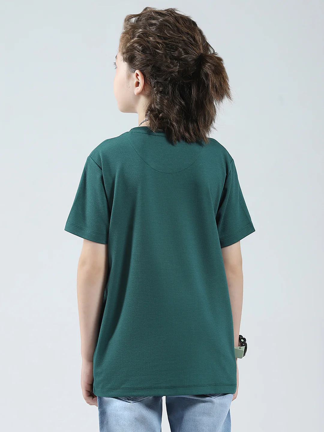 Boys Green Printed Round Neck Half Sleeve T-Shirt - Image 5