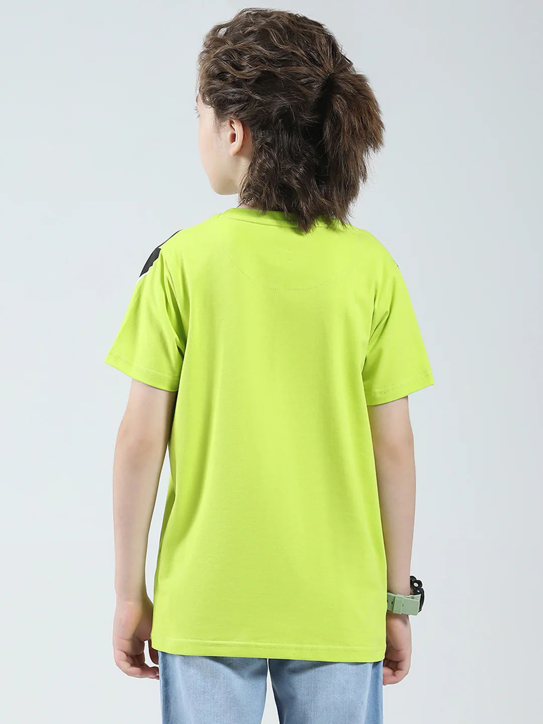 Boys Green Self Design Round Neck Half Sleeve T-Shirt - Image 5