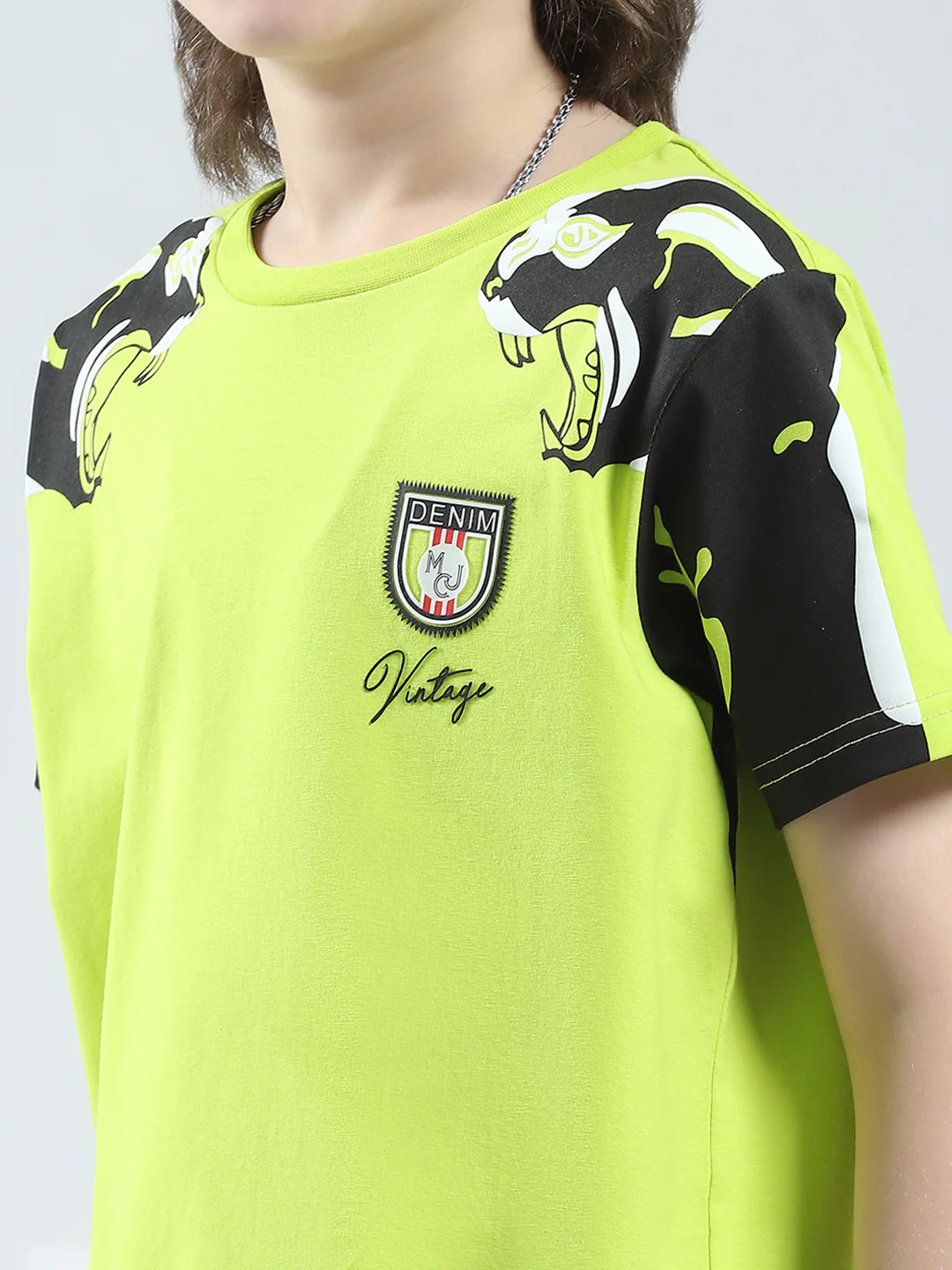Boys Green Self Design Round Neck Half Sleeve T-Shirt - Image 6