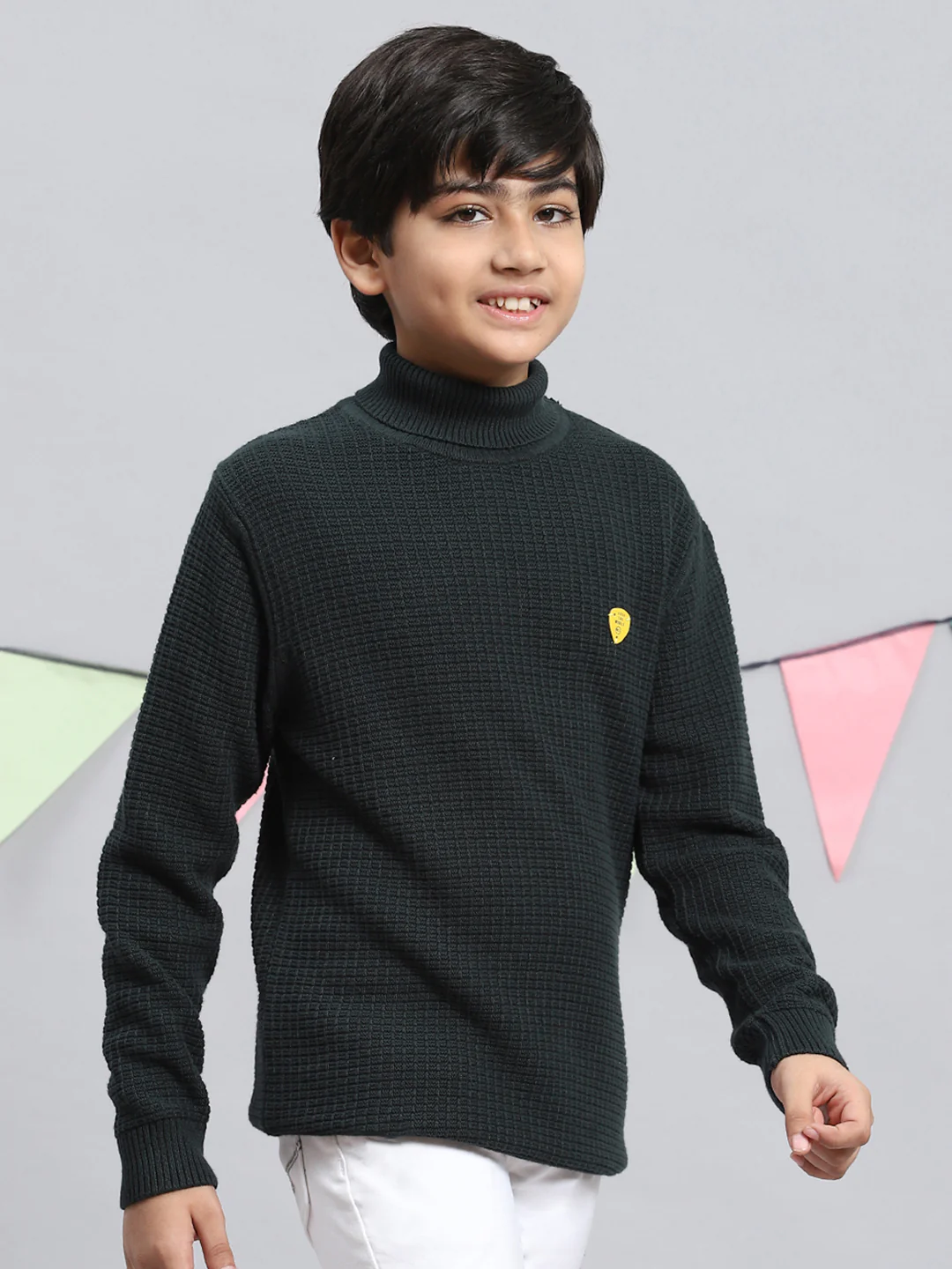Boys Green Self Pullover - Image 2