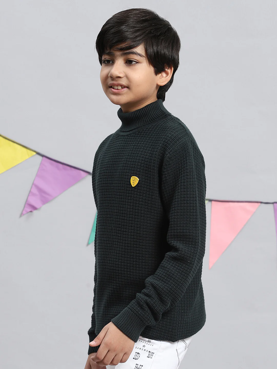 Boys Green Self Pullover - Image 3