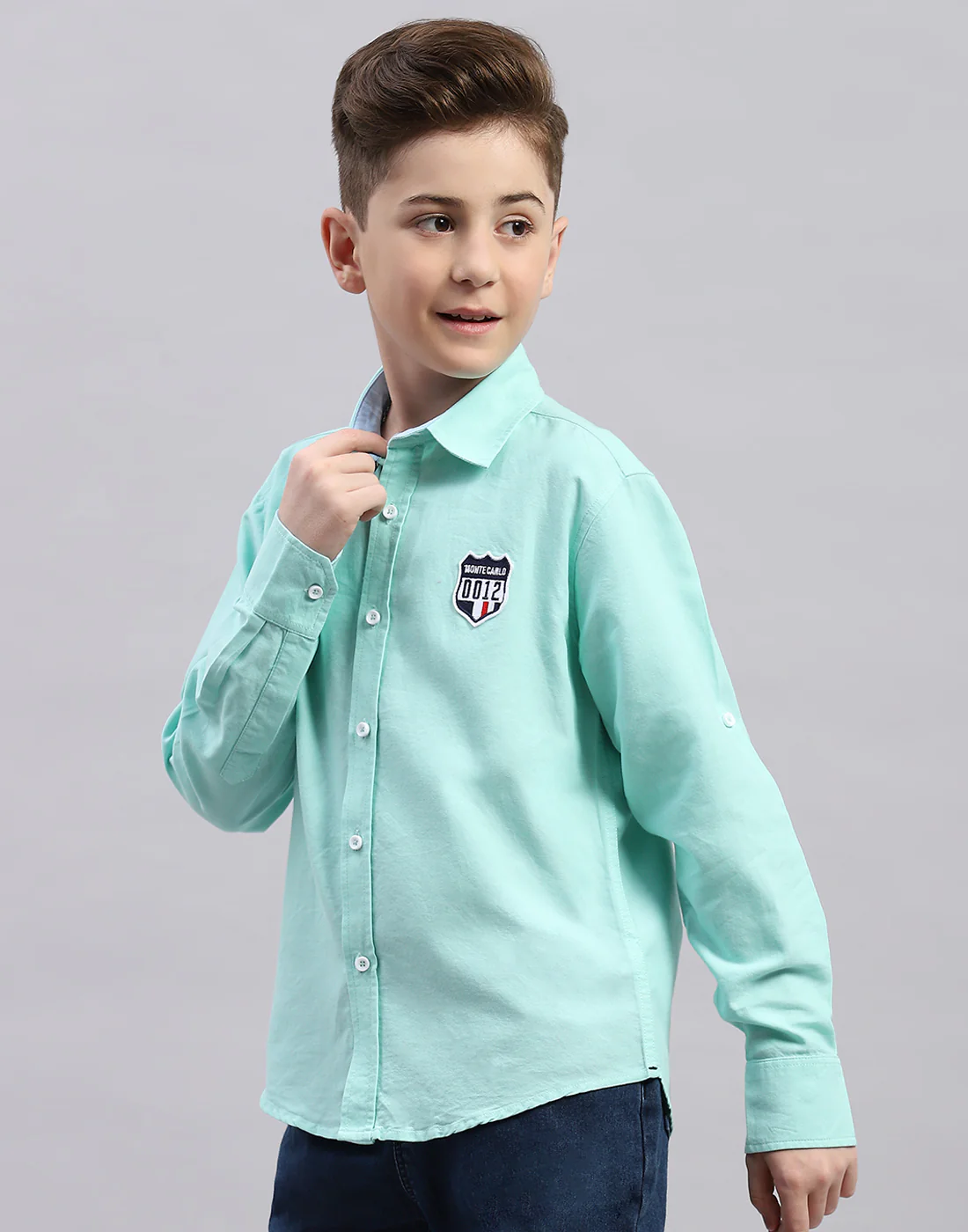 Boys Green Solid Collar Full Sleeve Shirt - Image 3