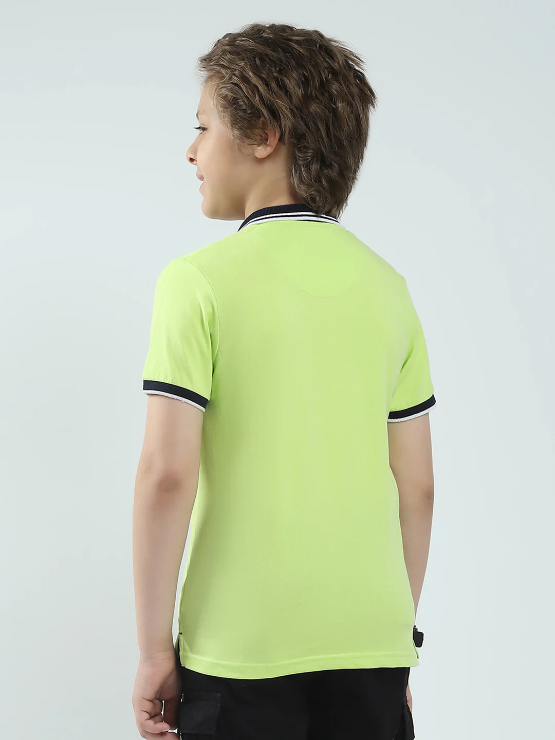 Boys Green Solid Collar Half Sleeve T-Shirt - Image 5