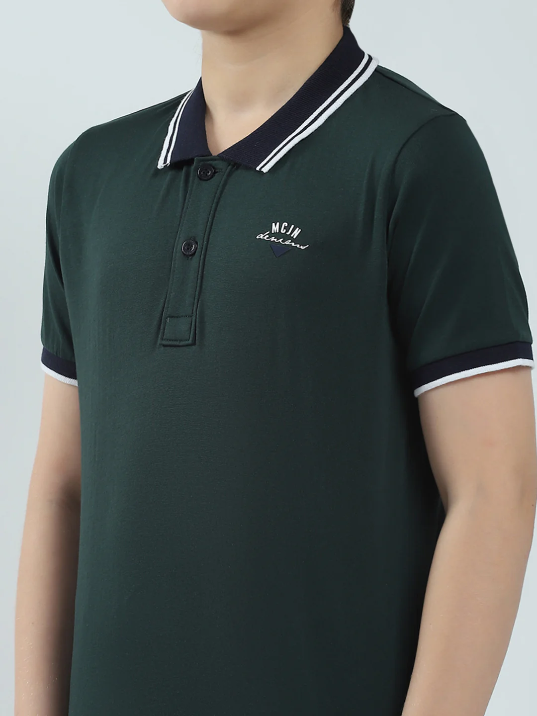 Boys Green Solid Collar Half Sleeve T-Shirt - Image 7