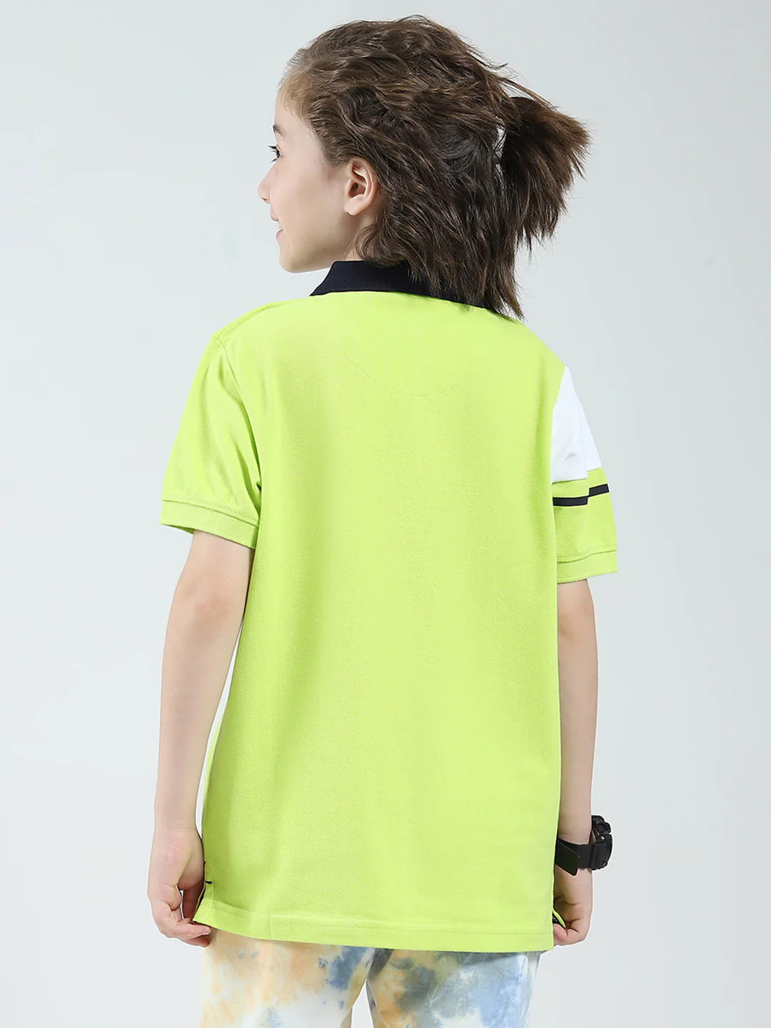 Boys Green Solid Collar Half Sleeve T-Shirt - Image 5