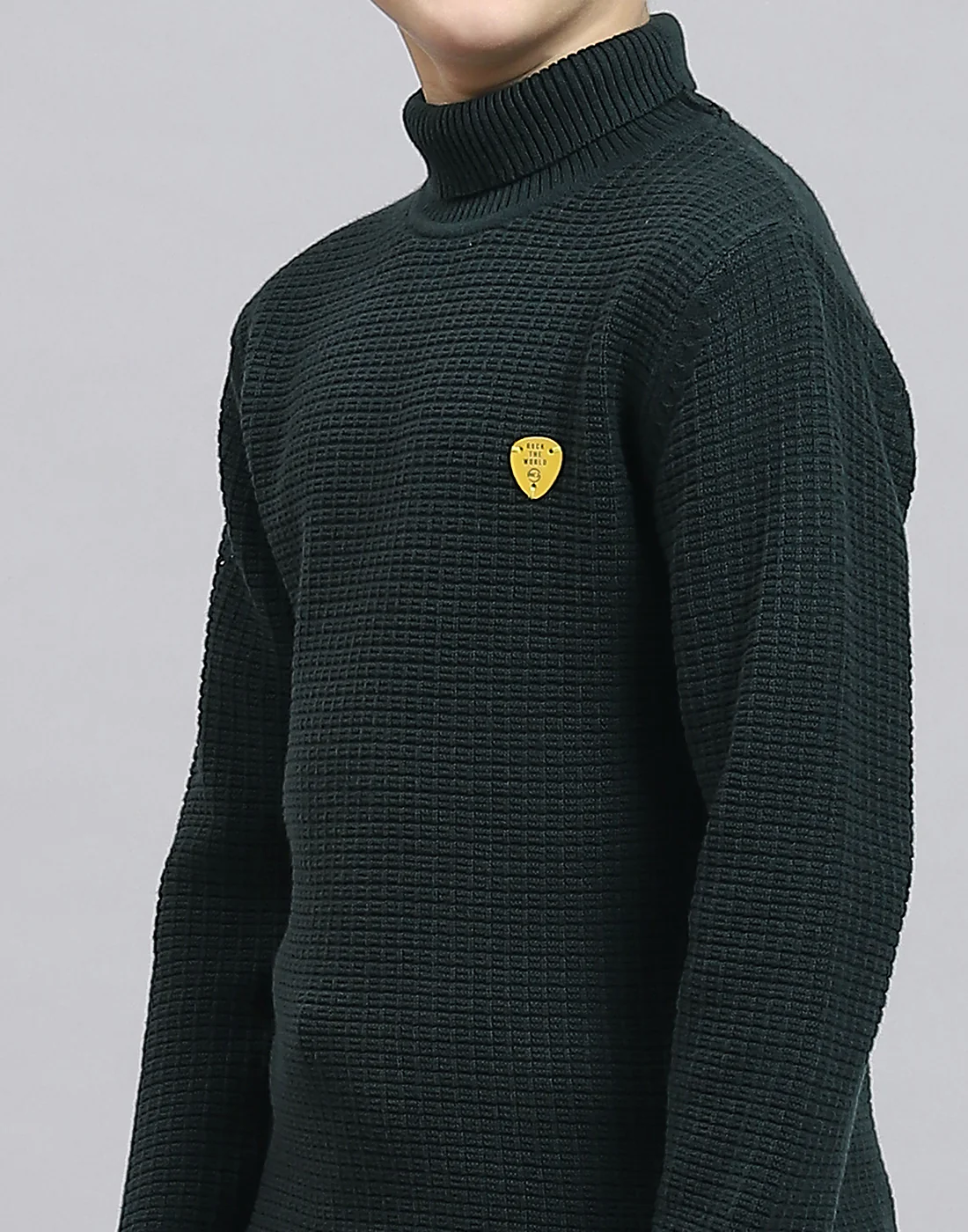 Boys Green Solid H Neck Full Sleeve Sweater - Image 7