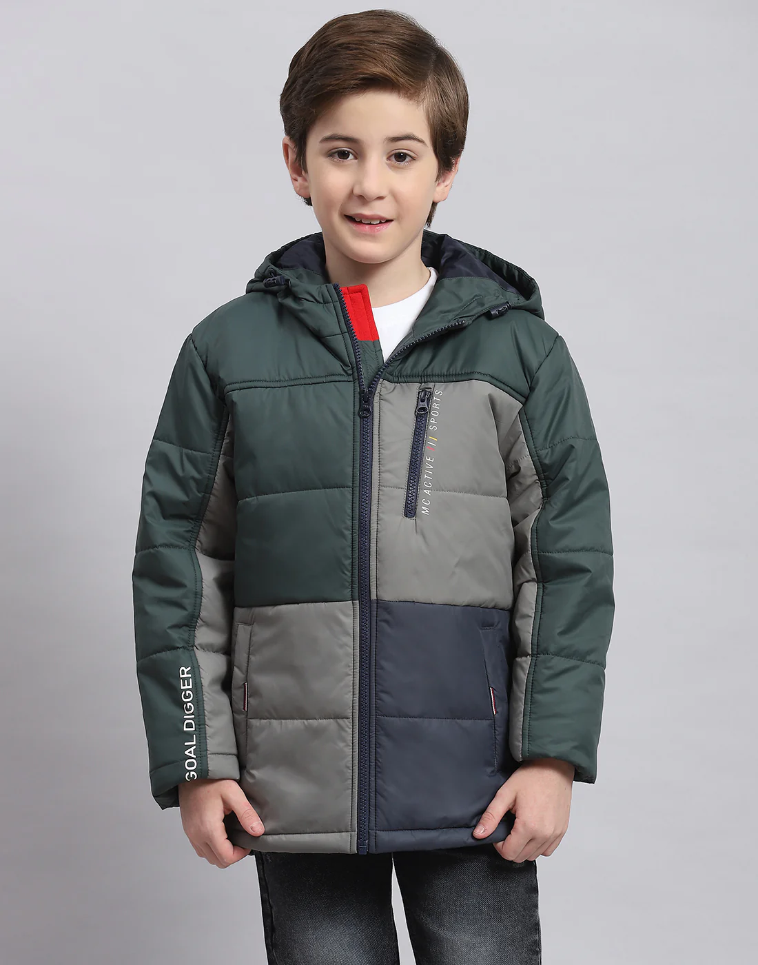 Boys Green Solid Hooded Full Sleeve Boys Jacket - Image 2