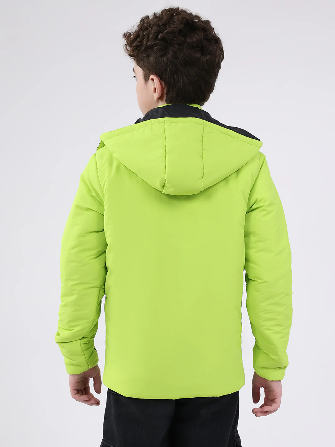 Boys Green Solid Hooded Full Sleeve Jacket - Image 5