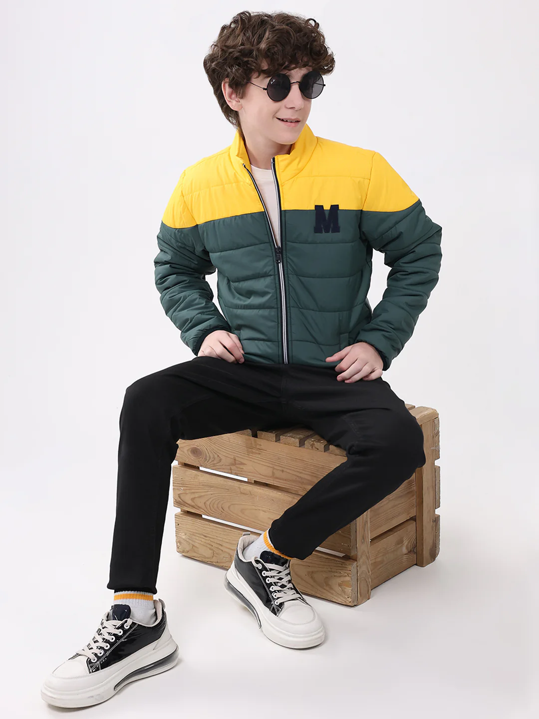 Boys Green Solid Mock Neck Full Sleeve Boys Jacket - Image 2