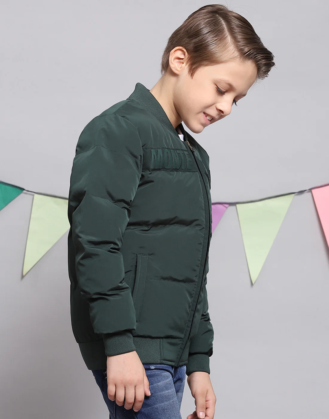 Boys Green Solid Stand Collar Full Sleeve Boys Jacket - Image 4