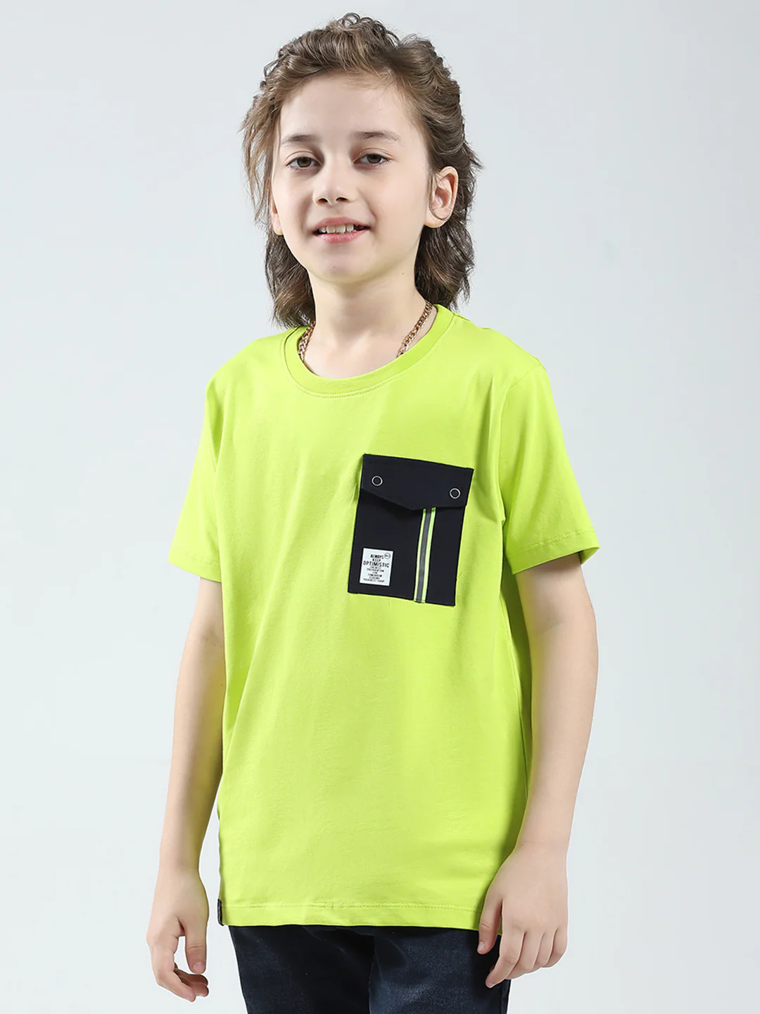 Boys Green Solid Round Neck Half Sleeve T-Shirt - Image 3