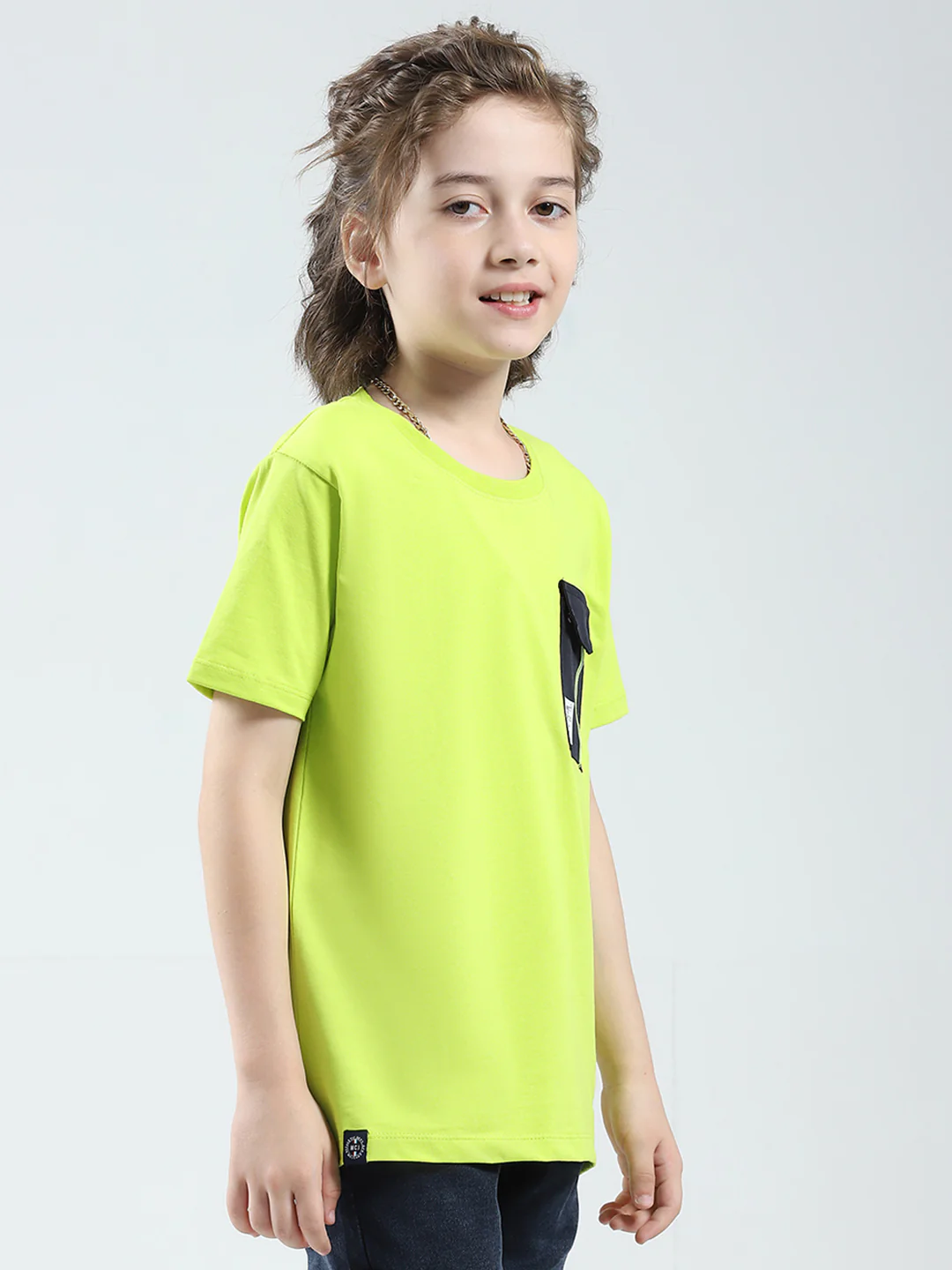 Boys Green Solid Round Neck Half Sleeve T-Shirt - Image 4