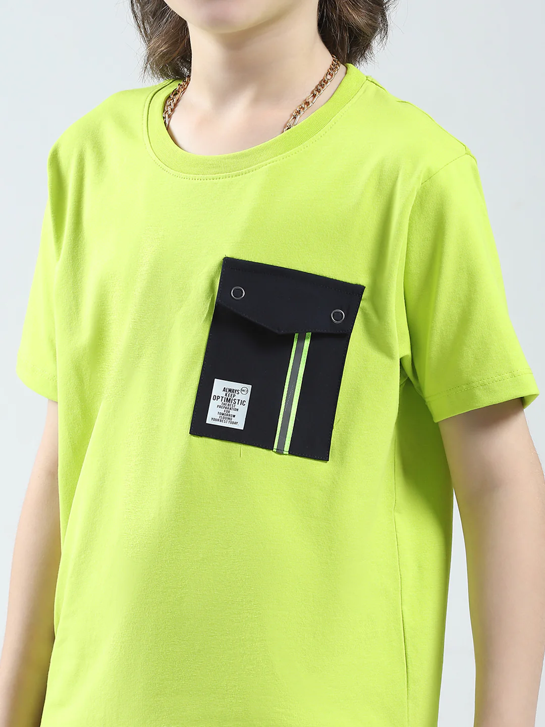 Boys Green Solid Round Neck Half Sleeve T-Shirt - Image 6