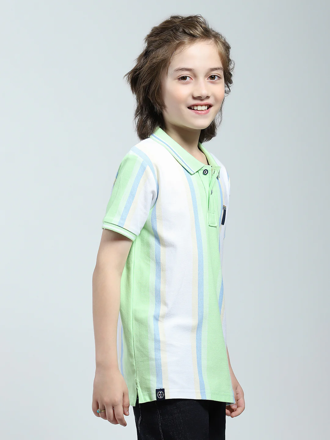 Boys Green Stripe Collar Half Sleeve T-Shirt - Image 4