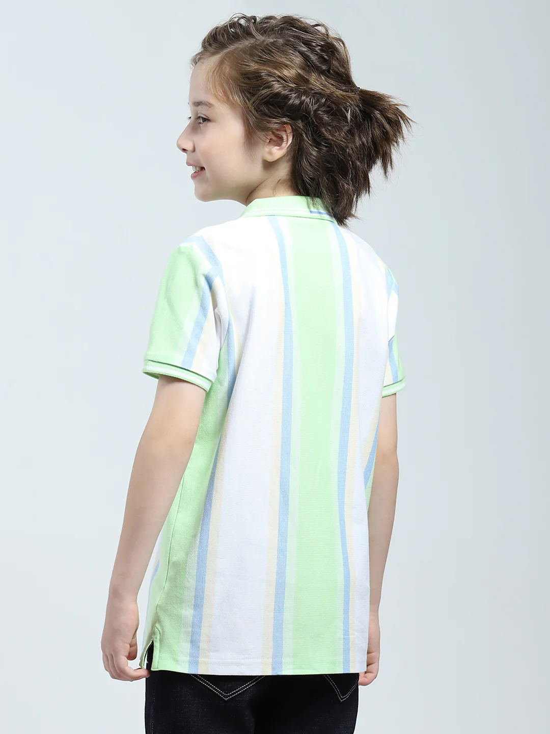 Boys Green Stripe Collar Half Sleeve T-Shirt - Image 5