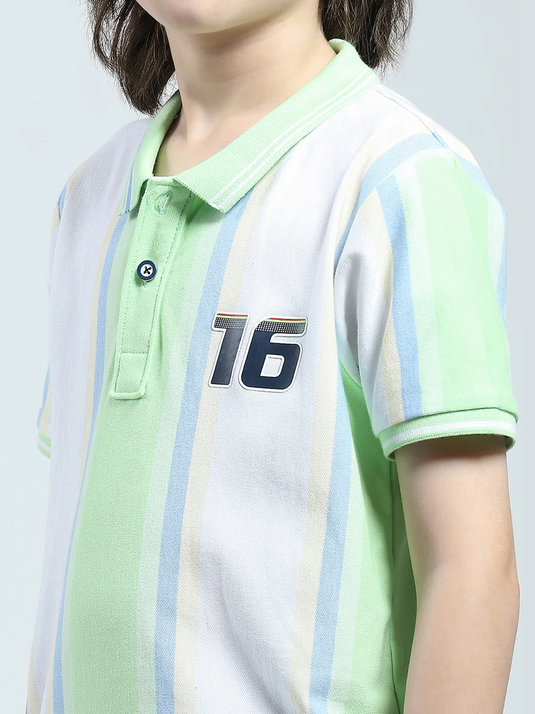Boys Green Stripe Collar Half Sleeve T-Shirt - Image 6