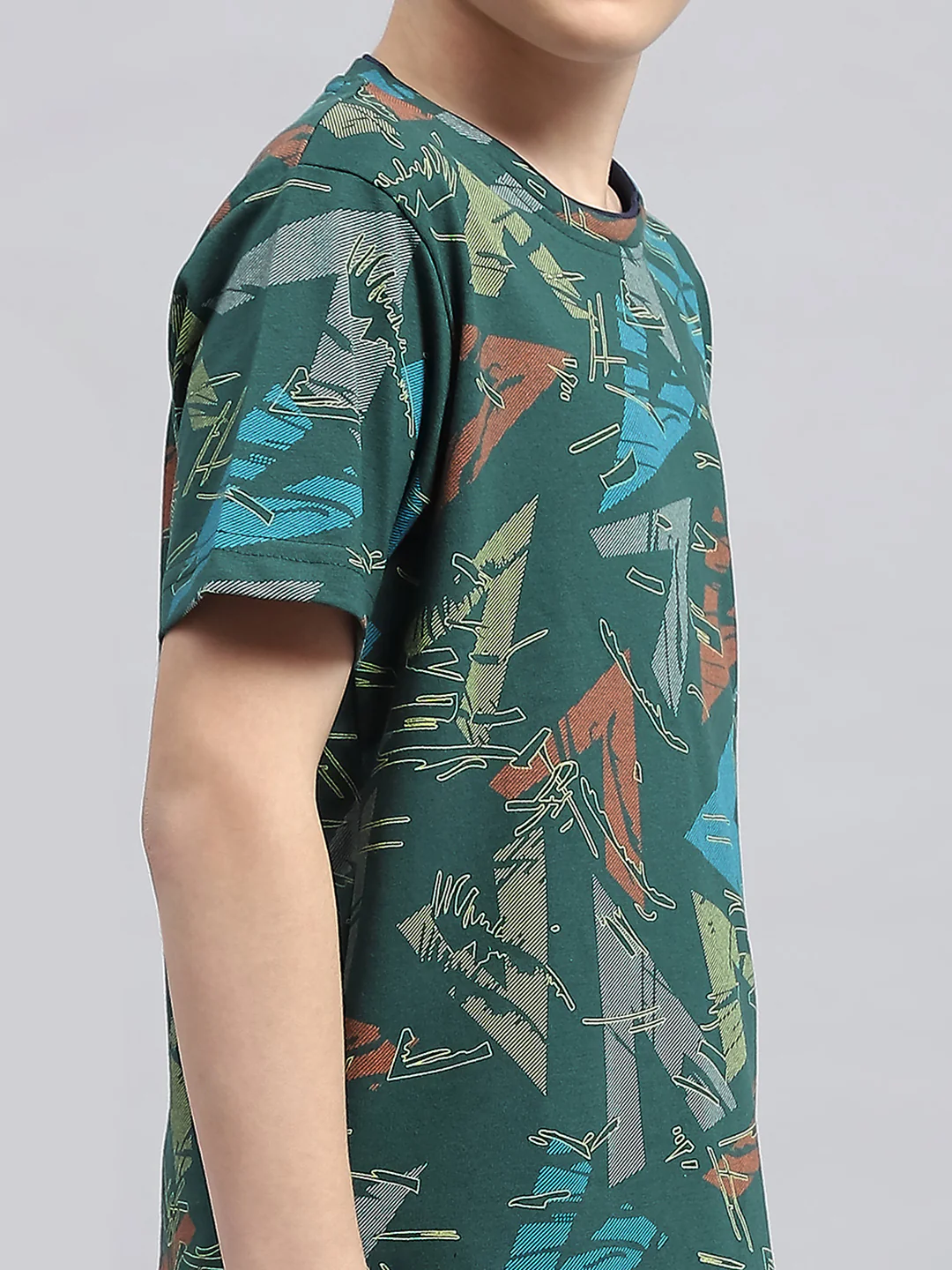 Boys Blue Printed Round Neck Half Sleeve Bermuda Set - Image 6