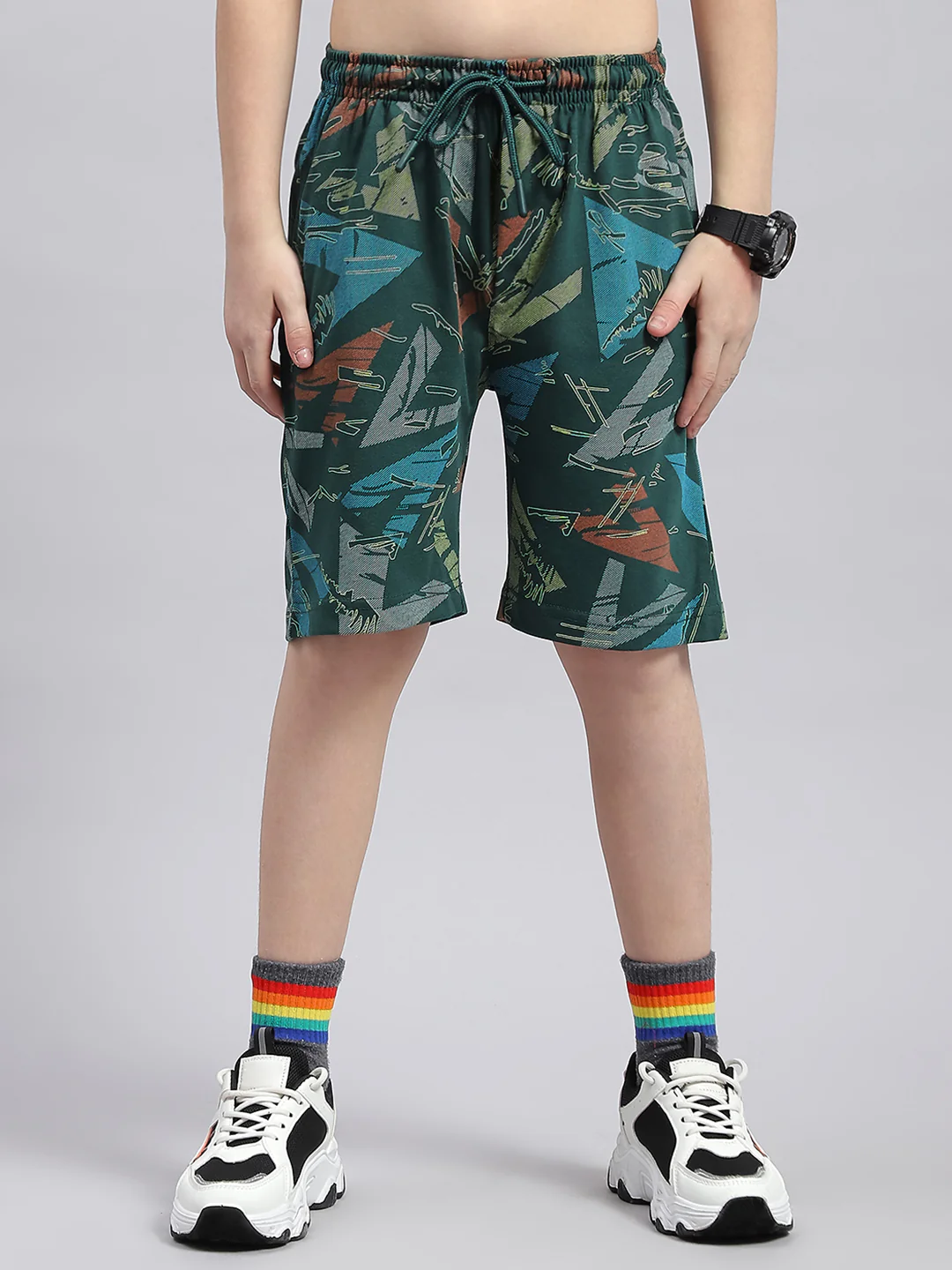 Boys Blue Printed Round Neck Half Sleeve Bermuda Set - Image 7