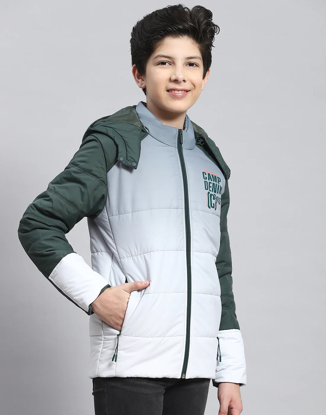 Boys Grey Colourblocked Hooded Full Sleeve Boys Jacket - Image 4