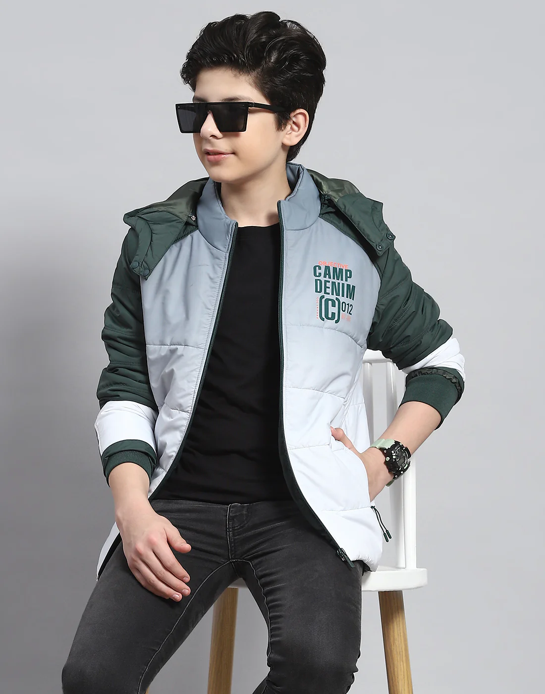 Boys Grey Colourblocked Hooded Full Sleeve Boys Jacket - Image 6