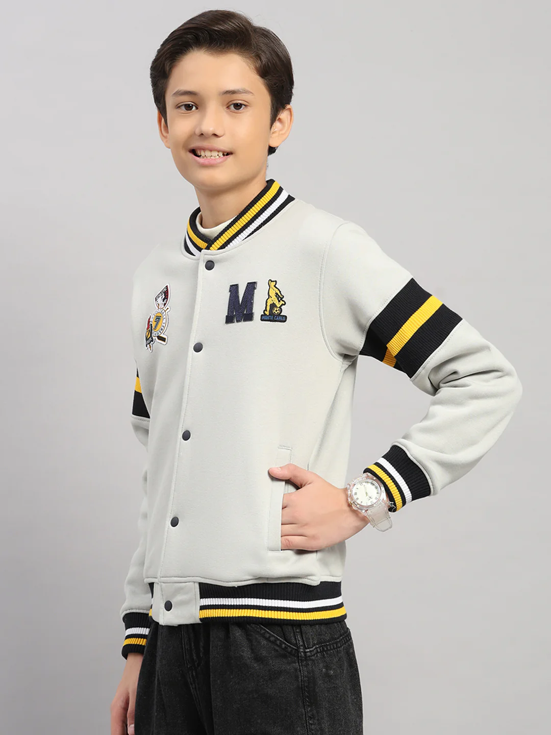 Boys Grey Embroidered Round Neck Full Sleeve Sweatshirt - Image 3