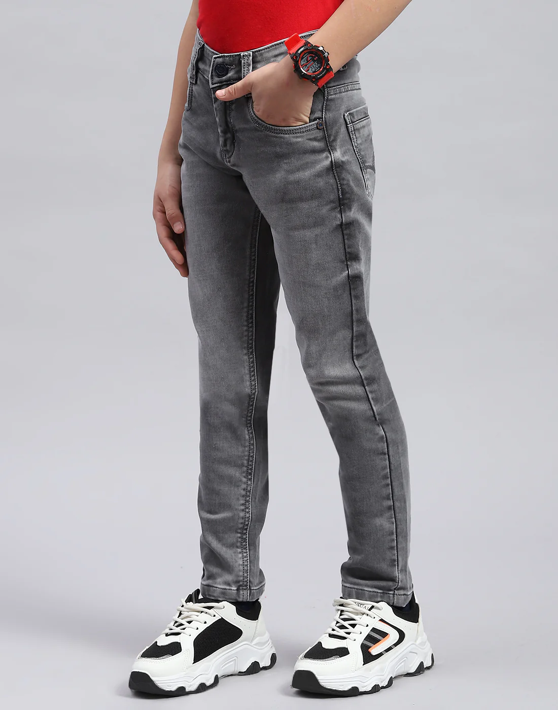 Boys Grey Light Wash Slim Fit Denim - Image 3