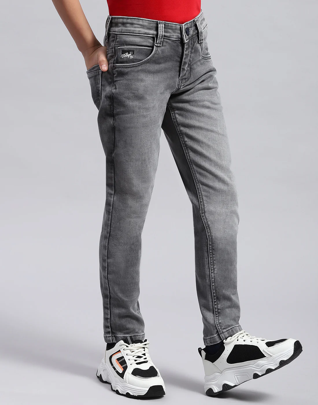 Boys Grey Light Wash Slim Fit Denim - Image 4