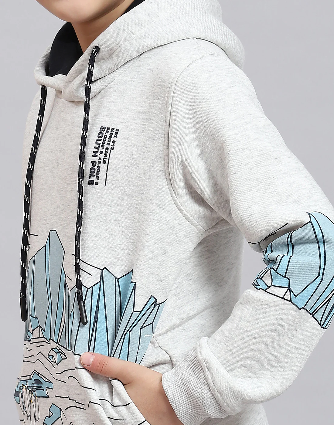 Boys Grey Melange Printed Hooded Full Sleeve Sweatshirt - Image 7