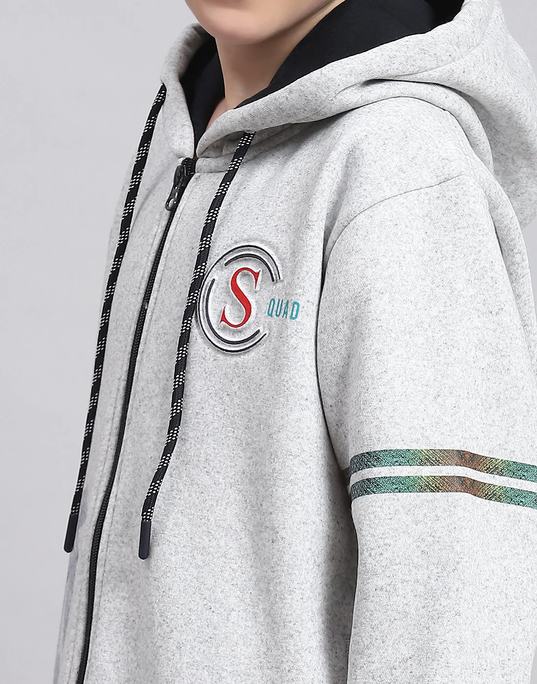 Boys Grey Melange Printed Hooded Full Sleeve Sweatshirt - Image 6