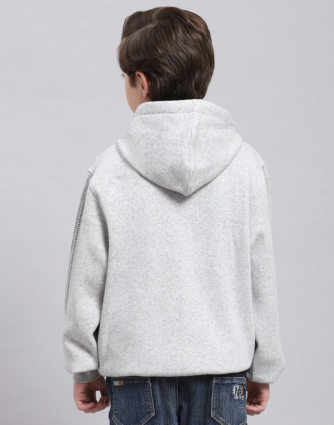 Boys Grey Melange Printed Hooded Full Sleeve Sweatshirt - Image 6