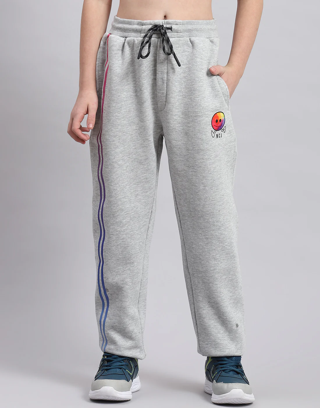 Boys Grey Melange Printed Hooded Full Sleeve Tracksuit - Image 7