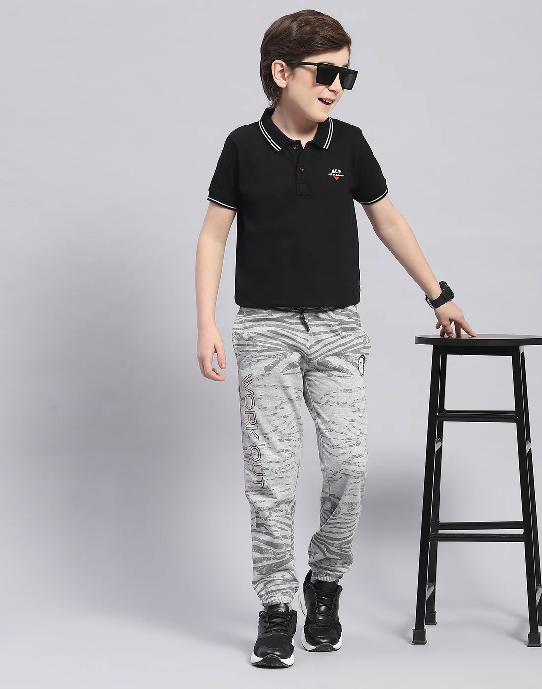 Boys Grey Melange Printed Regular Fit Lower - Image 2