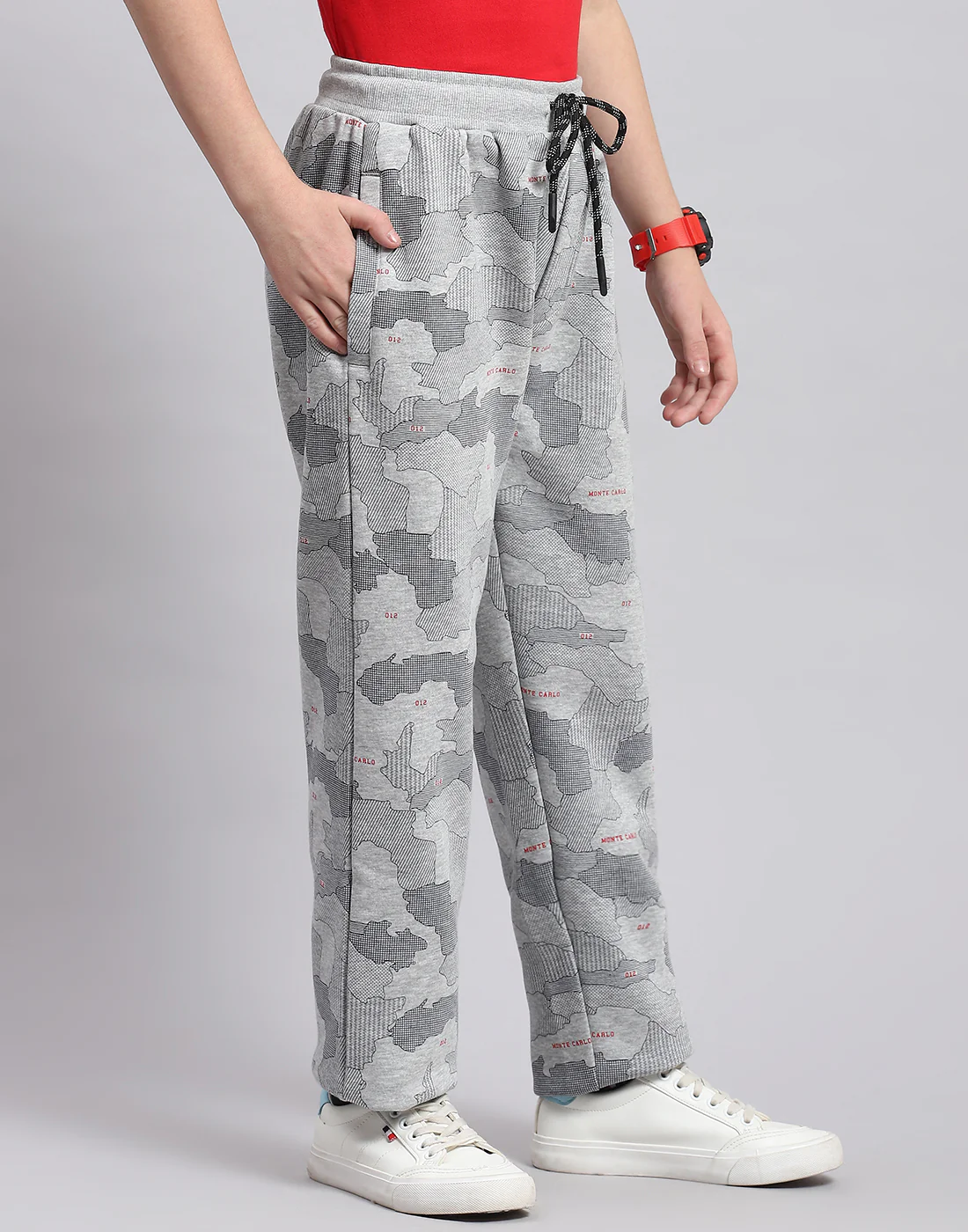 Boys Grey Melange Printed Regular Fit Lower - Image 4