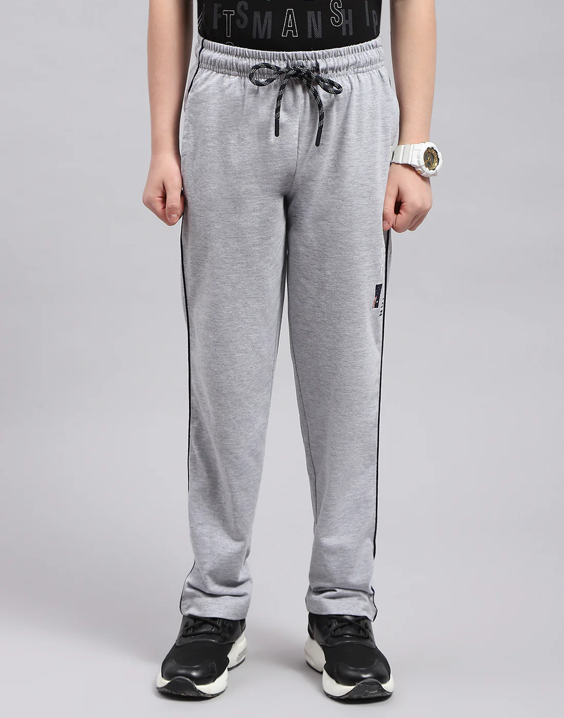 Boys Grey Melange Printed Regular Fit Lower - Image 3